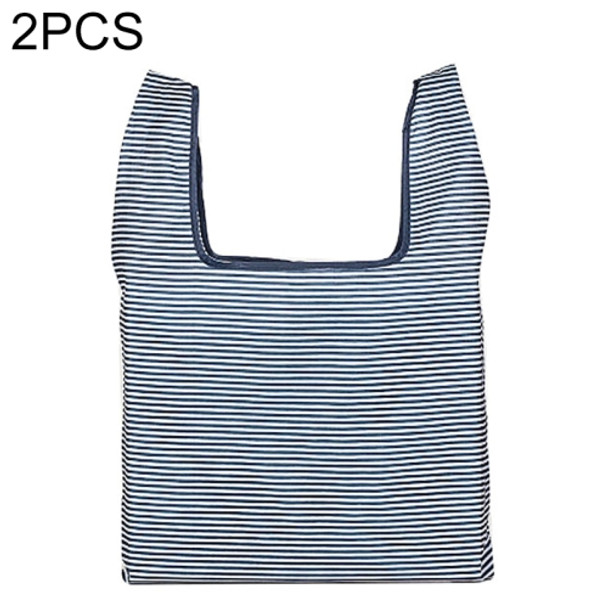 2 PCS Printing Foldable Shopping Bag Large-Capacity Storage Bags (Blue and white)