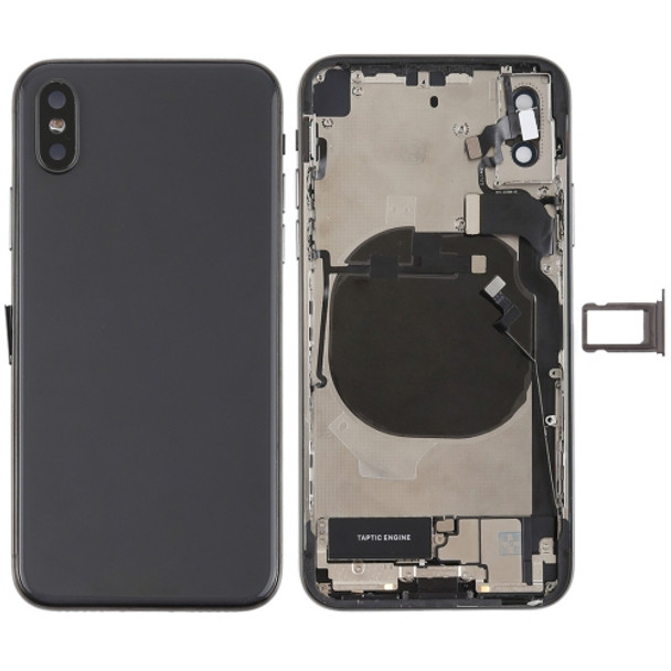 Battery Back Cover Assembly with Side Keys & Vibrator & Loud Speaker & Power Button + Volume Button Flex Cable & Card Tray & Battery Adhesive for iPhone X(Black)