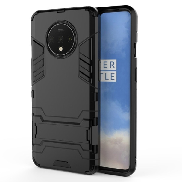 For OnePlus 7T Shockproof PC + TPU Protective Case with Holder(Black)