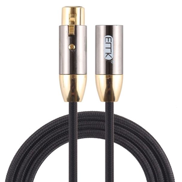 EMK XLR Male to Female Gold-plated Plug Cotton Braided Cannon Audio Cable for XLR Jack Devices, Length: 1m(Black)