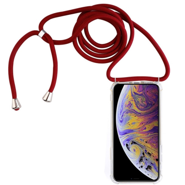 Four-Corner Anti-Fall Transparent TPU Mobile Phone Case With Lanyard for iPhone XS Max(Red)