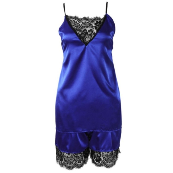 3 PCS Simulation Silk Comfortable Lace Pupil Sexy Split Ladies Pajamas Home Service, Size:M(Blue)