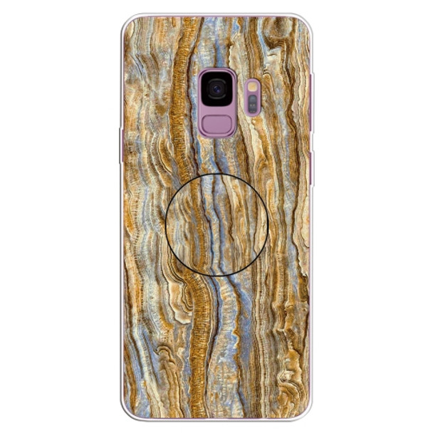 For Galaxy S9 Embossed varnished Marble TPU Protective Case with Holder(Brown)