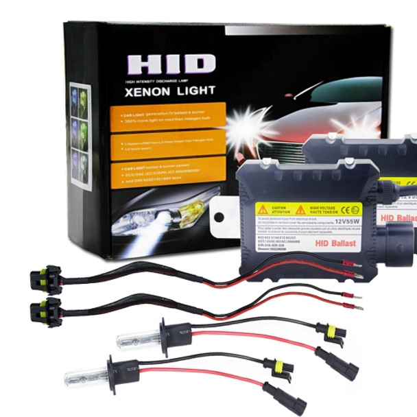 55W 3200LM H1 6000K HID Xenon Bulbs Light Conversion Kit with High Intensity Discharge Slim Ballast, White