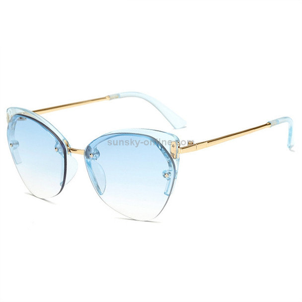 Women Cat Eye Sunglasses Metal Temple Half Frame Ladies Sun Glasses(C6)