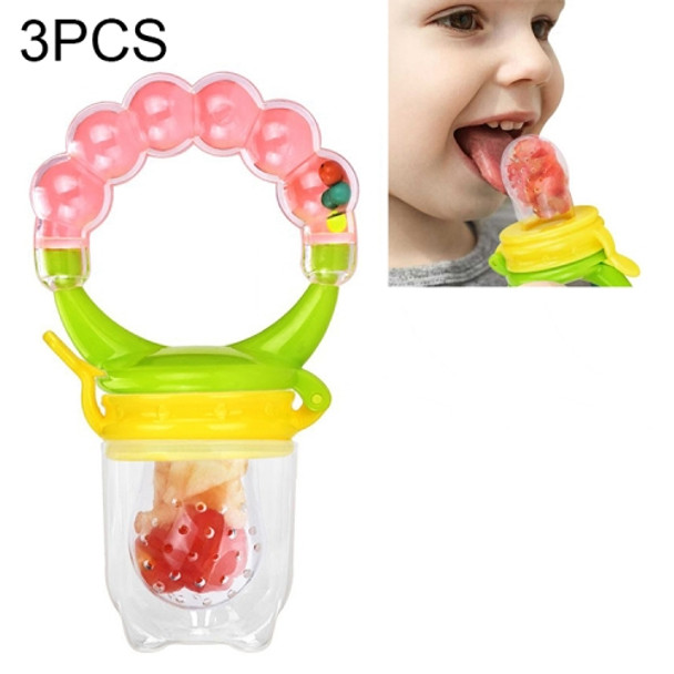 3 PCS Baby Nipple Fresh Food Fruit Milk Feeding Bottles Learn Feeding Drinking Handle Teething Pacifier with Bell, Size:S(Pink)