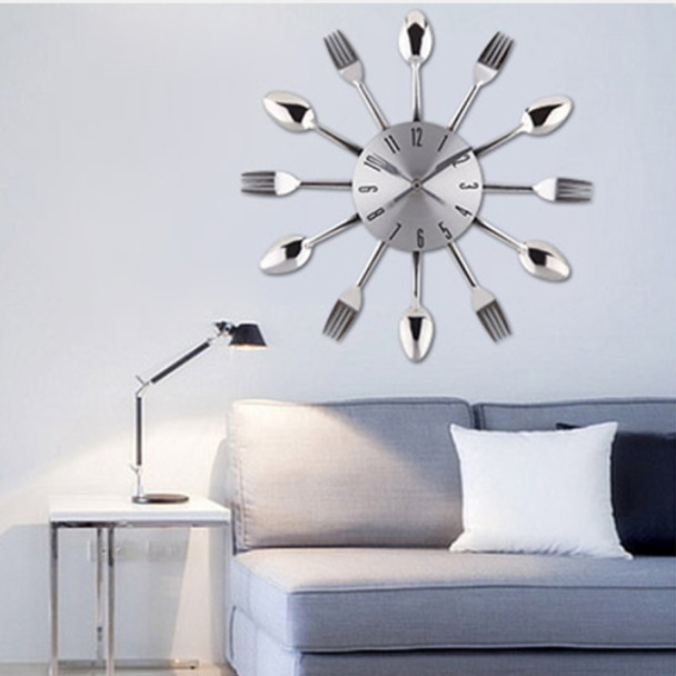 Creative Restaurant Kitchen Living Room Stainless Steel Knife and Fork Quartz Wall Clock