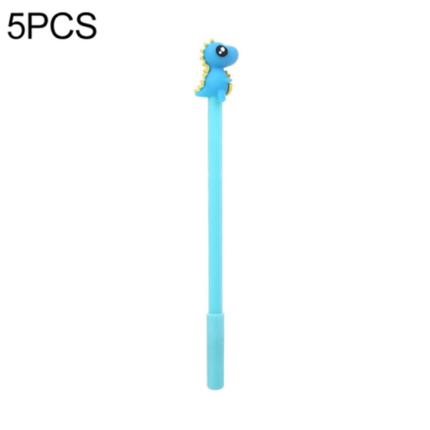 5 PCS Creative Stationery Dinosaur Silicone Head Neutral Pen(Blue)