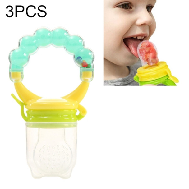 3 PCS Baby Nipple Fresh Food Fruit Milk Feeding Bottles Learn Feeding Drinking Handle Teething Pacifier with Bell, Size:M(Green)