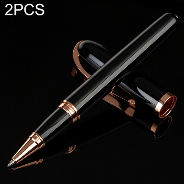 2 PCS Black Roll Ball Pen Ballpoint Pens School Office Stationery Luxury Birthday Gift(Black rose gold )