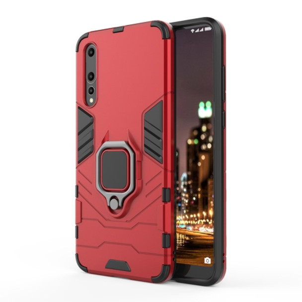 PC + TPU Shockproof Protective Case for Huawei P20 Pro, with Magnetic Ring Holder (Red)
