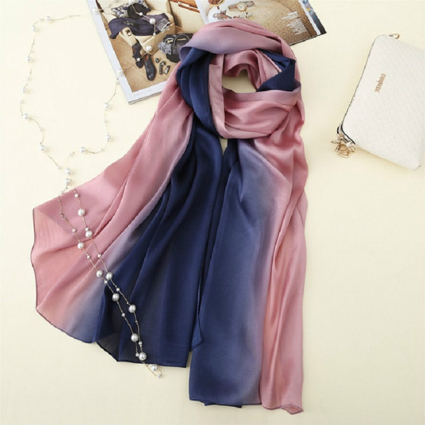 Silk Imitation Hand-painted Gradient Long Sunscreen Shawl Scarf, Size:180 x 90cm(Pink + Blue)
