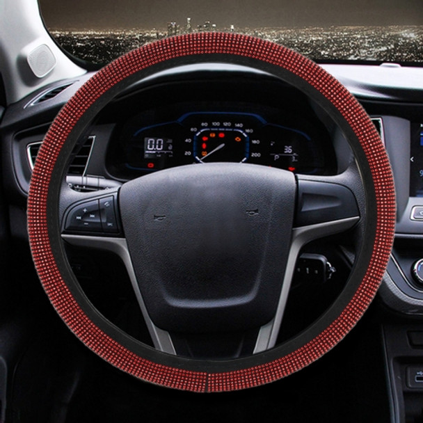 Universal Car Leather + Diamond Steering Wheel Cover, Diameter: 38cm (Red)