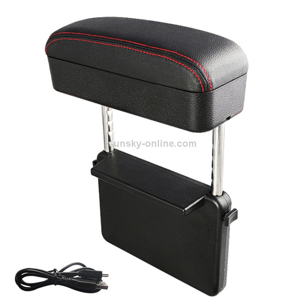 Universal Car Wireless Qi Standard Charger PU Leather Wrapped Armrest Box Cushion Car Armrest Box Mat with Storage Box (Black Red)