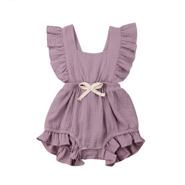 Baby Solid Color Sleeveless Ruffled Jumpsuit Back Strap Romper, Size:80cm(Purple)