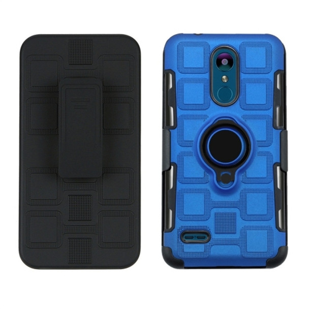 For LG K8 (2018) 3 In 1 Cube PC + TPU Protective Case with 360 Degrees Rotate Black Ring Holder(Blue)