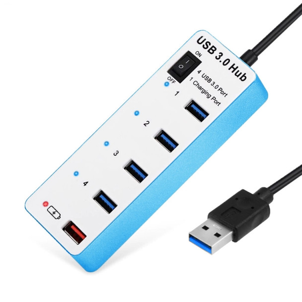 4 Port USB 3.0 + 1 Port Fast Charging Hub with ON/OFF Switch (BYL-3011)(White)