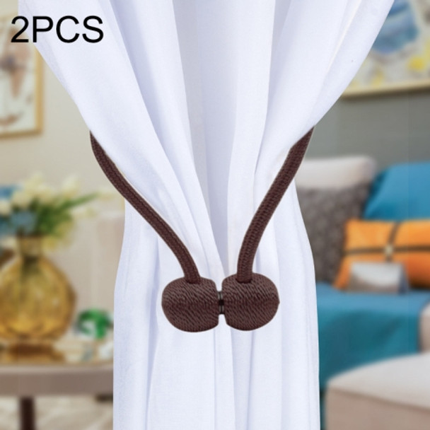 2 PCS Fashion Woven Punch-Free Beef Tendon Magnetic Buckle Curtain Strap(Coffee)