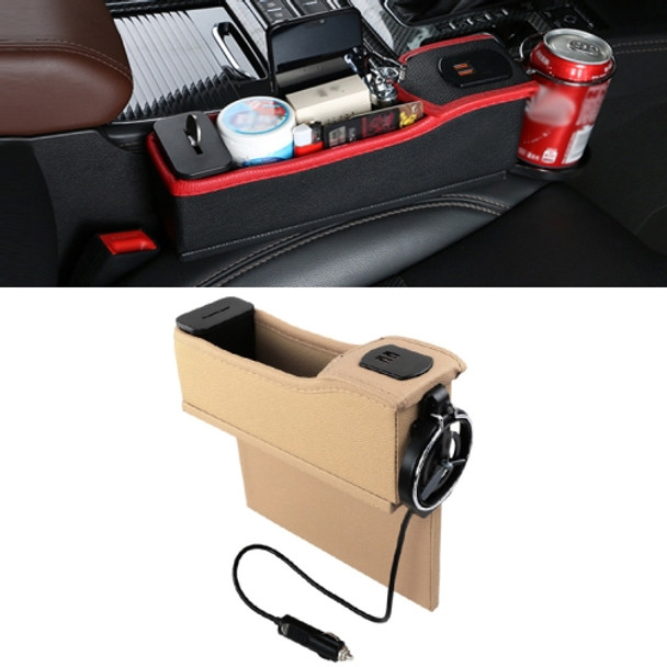 DERANFU Multi-function Car Co-pilot Position Dual USB Charging Digital Display Storage Box Crevice Water Cup Holder(Beige)