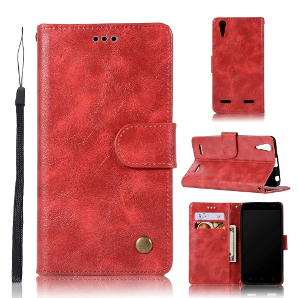 For Lenovo A6000 Retro Copper Button Crazy Horse Horizontal Flip PU Leather Case with Holder & Card Slots & Wallet & Lanyard(Red)