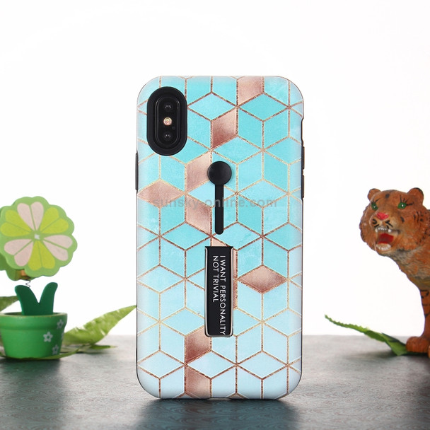 Seamless Rhombus Pattern Embossed Painted TPU + PC Case with Holder for iPhone XS Max(Baby Blue)