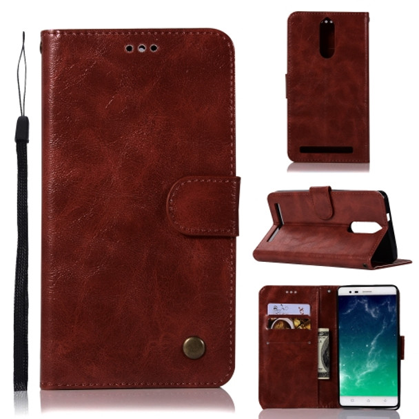 For Lenovo K5 Note Retro Copper Button Crazy Horse Horizontal Flip PU Leather Case with Holder & Card Slots & Wallet & Lanyard(Wine Red)