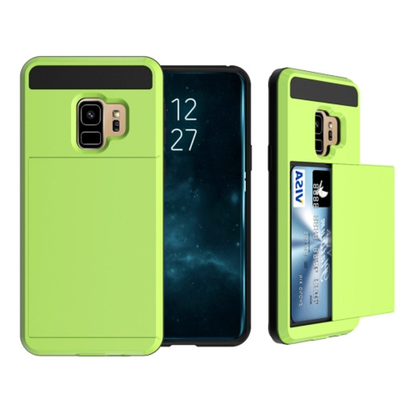 For Galaxy S9 Detachable Dropproof Protective Back Cover Case with Slider Card Slot (Green)