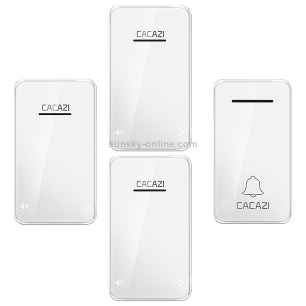 CACAZI FA8 One Button Three Receivers Self-Powered Smart Home Wireless Doorbell, US Plug(White)