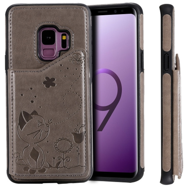 For Galaxy S9 Cat Bee Embossing Pattern Shockproof Protective Case with Card Slots & Photo Frame(Grey)