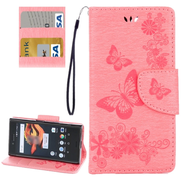 For Sony Xperia X Compact Butterflies Embossing Horizontal Flip Leather Case with Holder & Card Slots & Wallet & Lanyard(Pink)