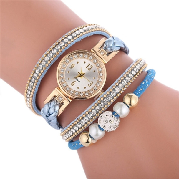 Duoya D249 Woven Twisted Pearls Round Analog Quartz Wrist Bracelet Watch for Ladies(Blue)