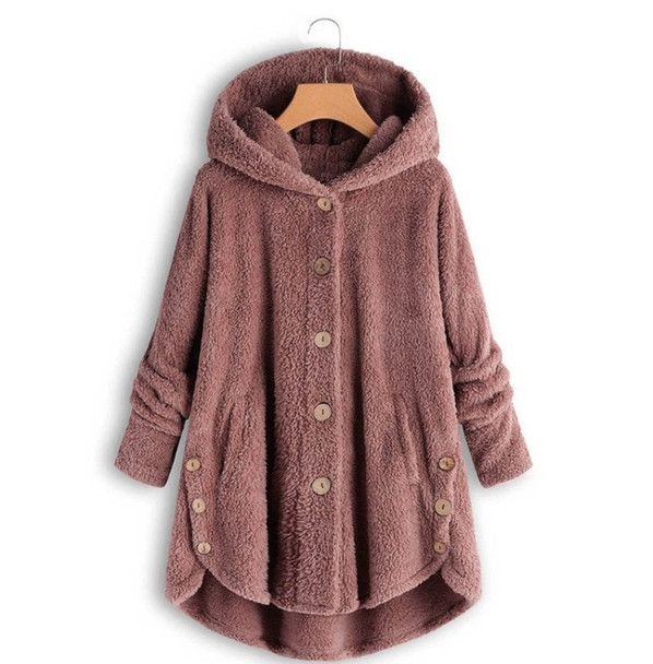 Button Plush Irregular Solid Color Coat (Color:Pink Size:XXXXL)