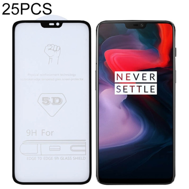 25 PCS 9H 5D Full Glue Full Screen Tempered Glass Film for OnePlus 6