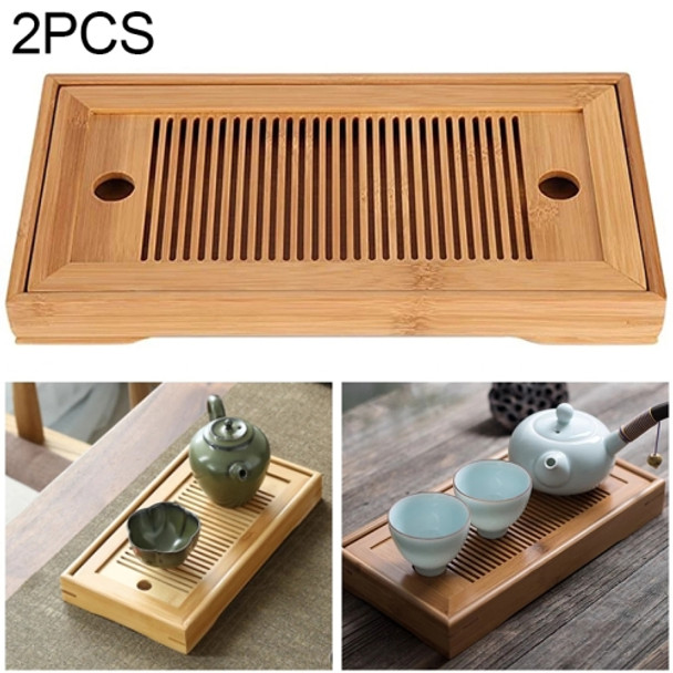 2 PCS Bamboo Tea Trays Kung Fu Tea Accessories Tea Tray Table With Drain Rack(primary color)