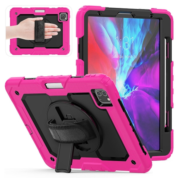 Shockproof Colorful Silica Gel + PC Protective Case for iPad Pro 11 inch (2018), with Holder & Shoulder Strap & Hand Strap & Pen Slot (Rose Red)