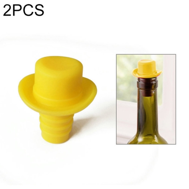 2 PCS Silica Gel Top Hat Fresh Wine Corks Cruet Red Wine Stopper(Yellow)