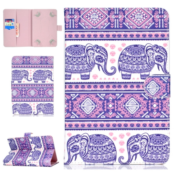 Colored Pattern Drawing Horizontal Flip PU Leather Case with Three-folding Holder for 7 inch Tablet PC(Totem elephants)