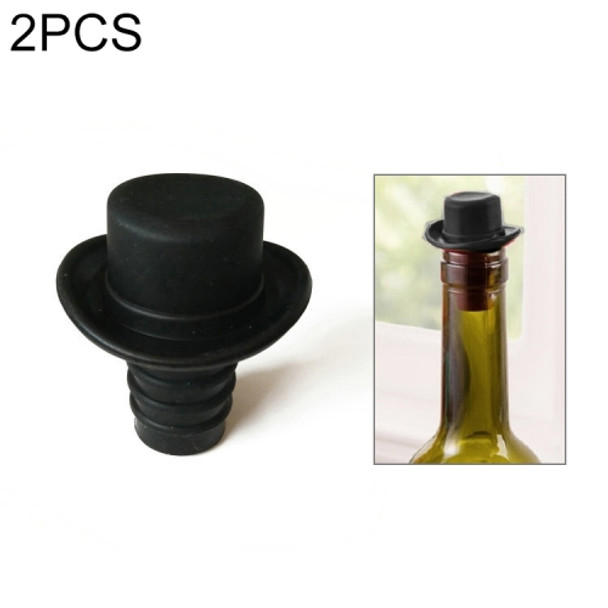 2 PCS Silica Gel Top Hat Fresh Wine Corks Cruet Red Wine Stopper(Black)