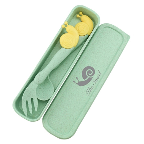 2 SET Wheat Children Portable Non-Slip Elbow Spoon Fork(Green)