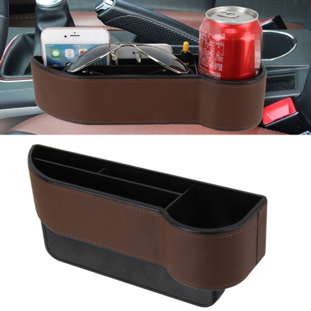 Car Seat Crevice Storage Box with Interval Cup Drink Holder Auto Gap Pocket Stowing Tidying for Phone Pad Card Coin Case Accessories(Brown)