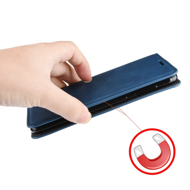 For Motorola Moto E6 Plus  Retro-skin Business Magnetic Suction Leather Case with Purse-Bracket-Chuck(Black)