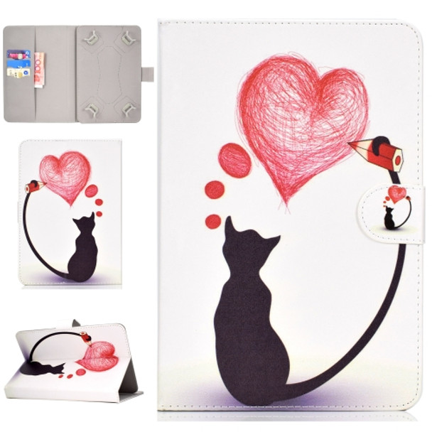 Colored Pattern Drawing Horizontal Flip PU Leather Case with Three-folding Holder for 10 inch Tablet PC(Love cats)