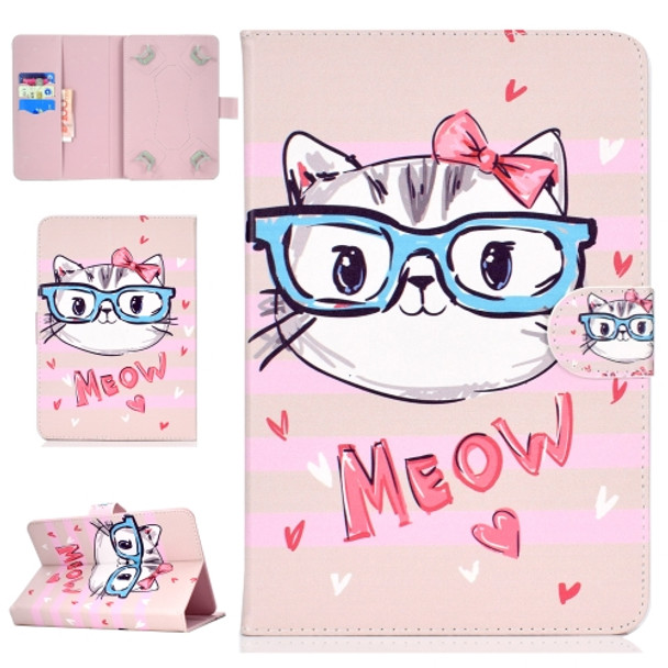 Colored Pattern Drawing Horizontal Flip PU Leather Case with Three-folding Holder for 10 inch Tablet PC(Glasses cat)