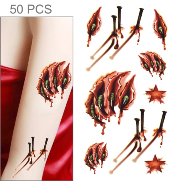 S-024 50 PCS Halloween Terror Realistic Wound Blood Injury Scar Temporary Tattoo Sticker