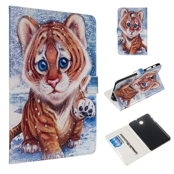 For Galaxy Tab A 8.0 (2018) / T387 Colored Drawing Pattern Horizontal Flip PU Leather Case with Holder & Card Slots(Tiger)