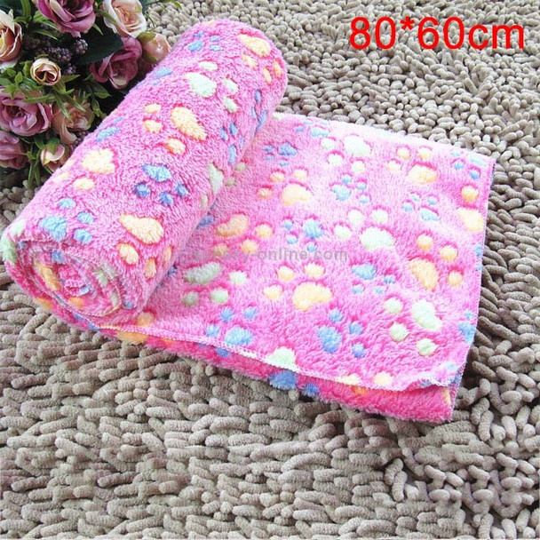 Dog Kennel Mat Footprints Pattern Thick Warm Coral Fleece Pet Dog Blankets, Size: M, 60*80cm (Magenta)