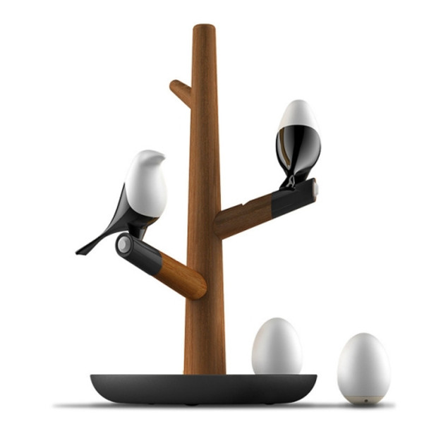 Lucky Bird LED Night Table Lamp Wood Base Intelligent Motion Sensor Living Room Bedroom Desk Light(2 Birds 2 Eggs)
