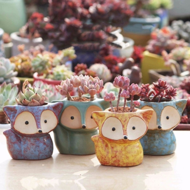 Ceramic Fleshy Flower Pot Succulent Thumb Pot Fox Flower Pot, Random Color Delivery (Without Plants)