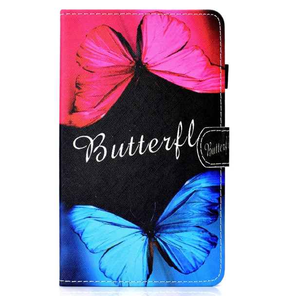 For Amazon Kindle Fire HD 8 Colored Drawing Stitching Horizontal Flip Leather Case, with Holder & Card Slots(Butterfly Love)