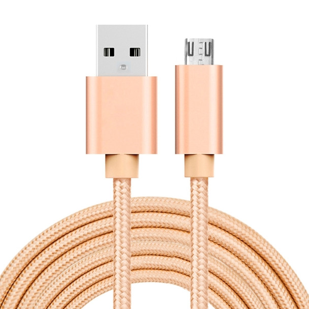 3m 3A Woven Style Metal Head Micro USB to USB Data / Charger Cable, For Samsung / Huawei / Xiaomi / Meizu / LG / HTC and Other Smartphones(Gold)